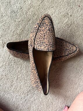 new directions Leopard-Print Pointed-Toe Loafers in Brown and Black Trim